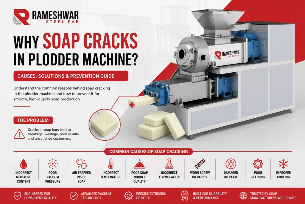 Soap cracking in plodder machine surface defect close-up